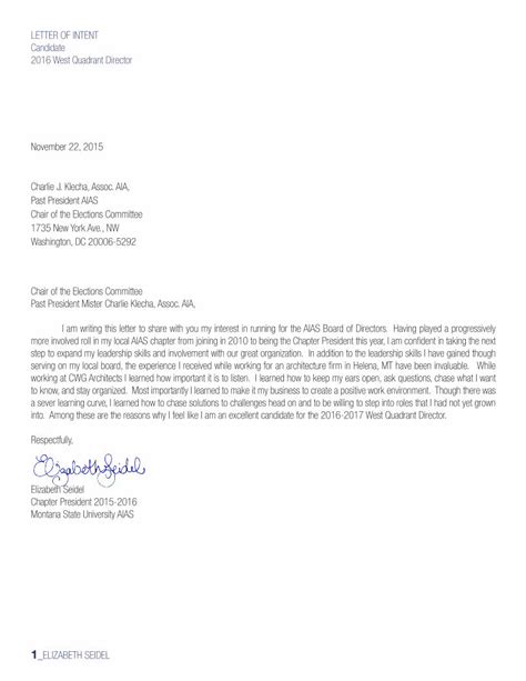 LETTER OF INTENT Candidate 2016 West Quadrant Director .